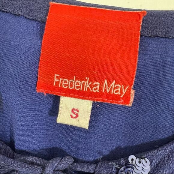 Frederika May Royal Blue Sequined Silk Long Sleeve Blouse - Picture 6 of 11